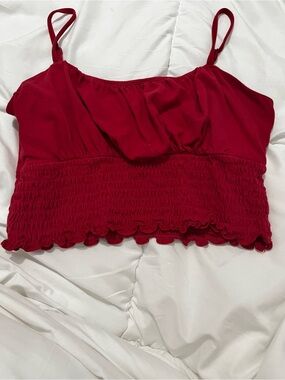 Hollister Red Smocked Ruffle Crop Cami